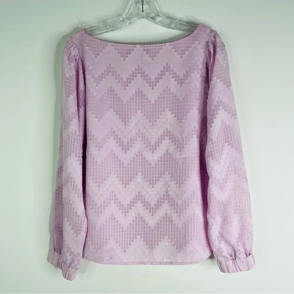Banana Republic pink purple lavender check puff shoulder blouse top medium